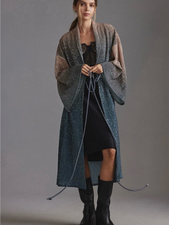 Anthropologie Other - Anthropologie Ombré Shine Sequin Duster Kimono Cardigan Boho Glam Metallic NWT